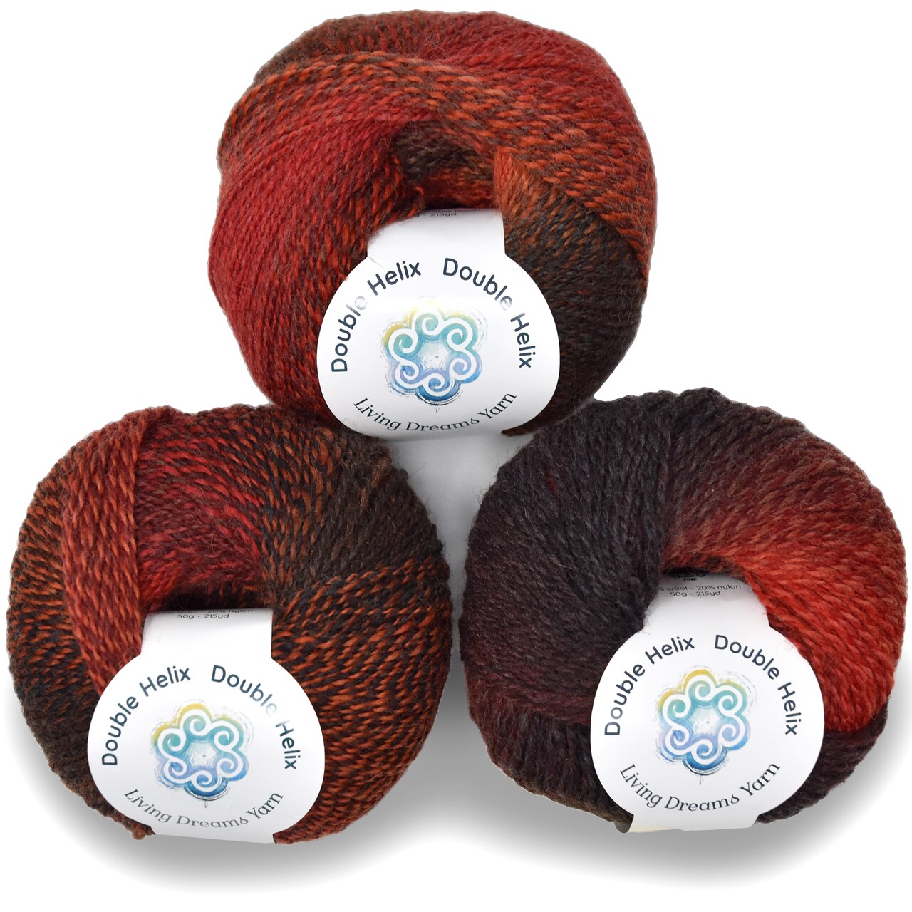 Double Helix by Living Dreams Yarn. Soft, Colorful Wool Yarn for Crochet, Knitting, Weaving. Self-Striping Sport Weight Yarn, 3 Pack, 150g